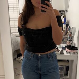 Superdown Black Satin Top